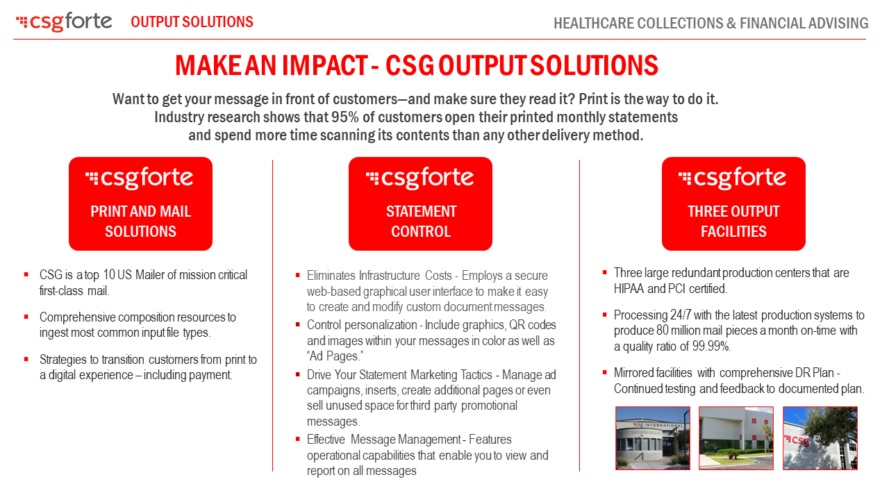 CSG Output Solutions for Healthcare Collections2